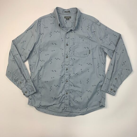 Eddie Bauer Shirt Mens L Large Iron Blue Button Down Classic Fit Printed Cotton - Picture 2 of 13
